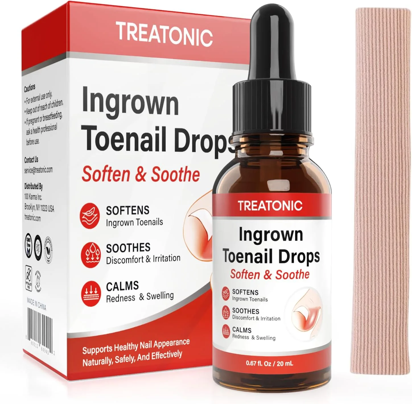 Treatonic Ingrown Toenail Treatment drops with silicone gel toe caps
